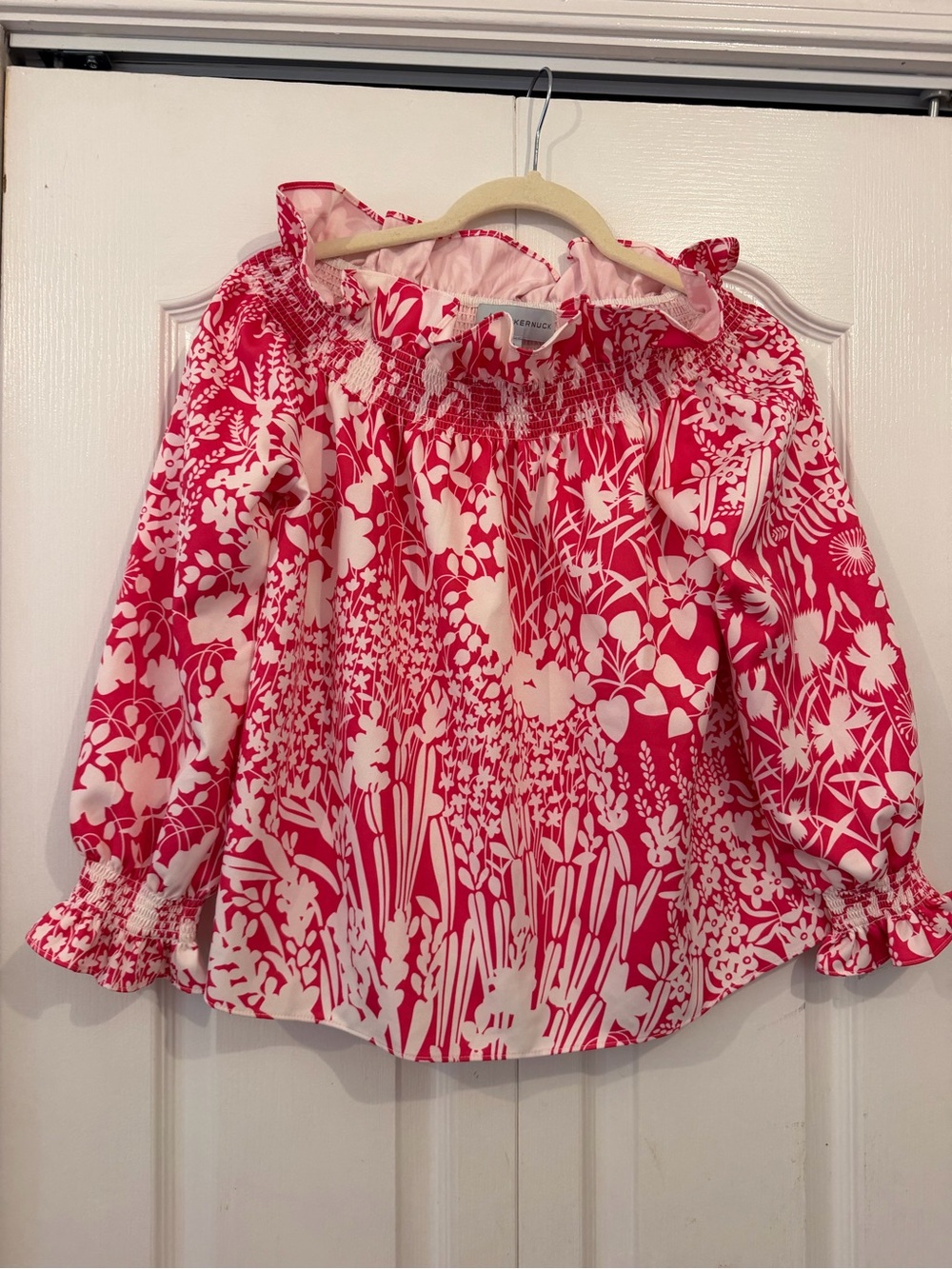 Tuckernuck Marguerite Off The Shoulder Blouse S White Pink Floral